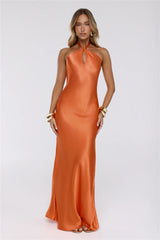 Rule Her World Halter Satin Maxi Dress Peach
