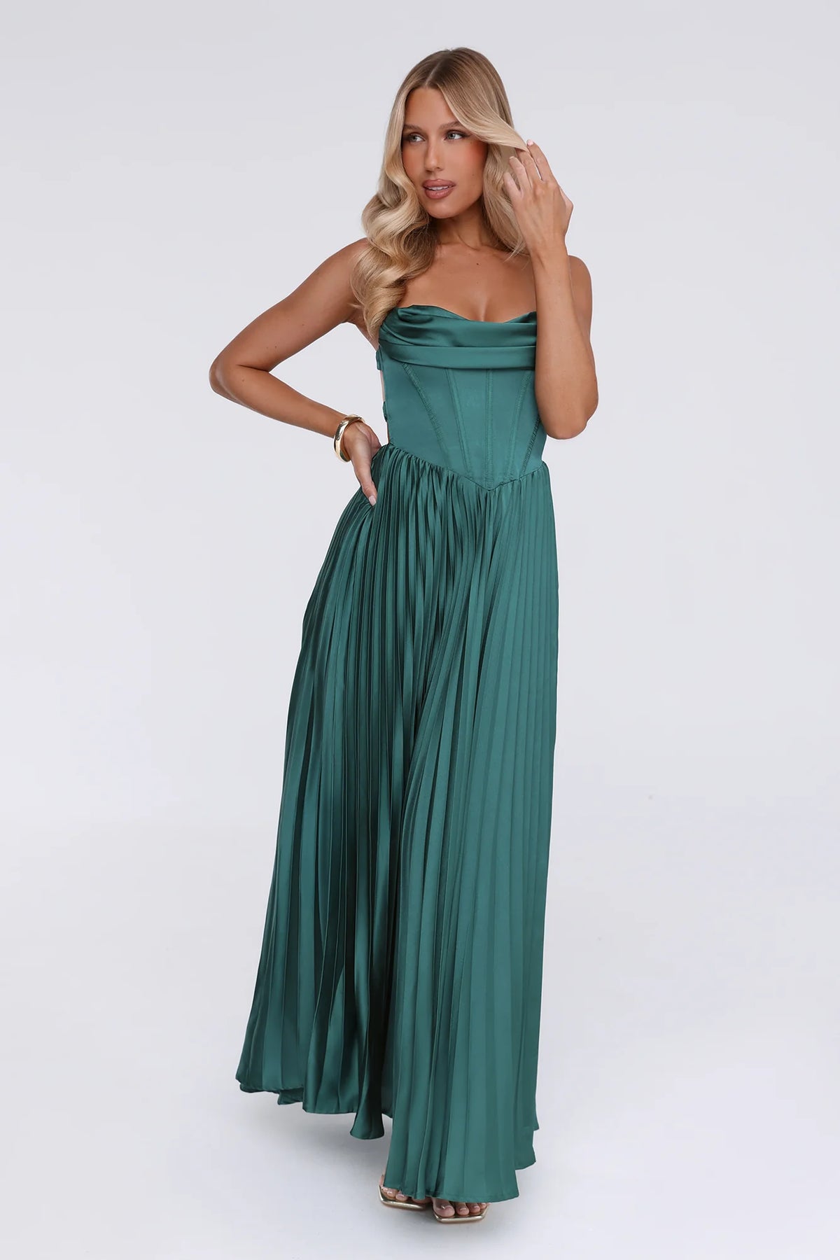 Starlit Kiss Satin Maxi Dress Green