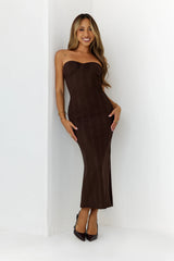 Girl Of Sultry Diamante Strapless Midi Dress Brown