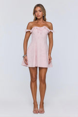 Lasting Impressions Off Shoulder Mini Dress Pink