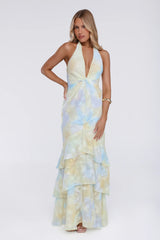 Sultry Bloom Halter Maxi Dress Yellow