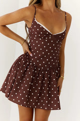 Wink At Me Polka Dot Mini Dress Brown