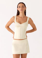 Posy Satin Top - Ivory