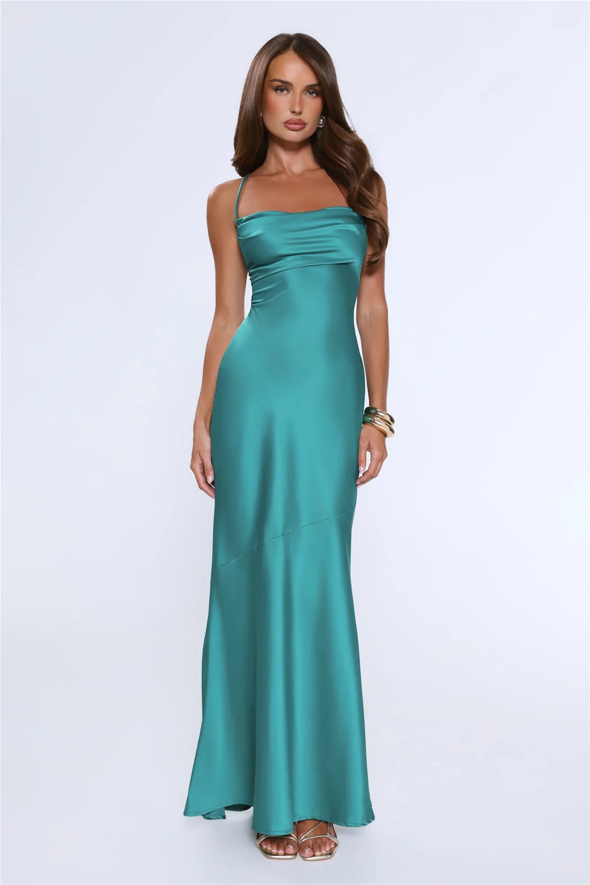 Evening Energy Satin Maxi Dress Green