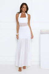 Elevated Hour Glow Halter Maxi Dress White