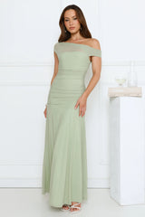 Dusk Noir Off Shoulder Maxi Dress Sage