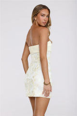 Soft Meadow Strapless Embroidered Mini Dress Yellow