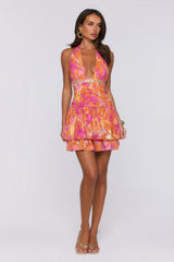 Sunkissed Seduction Halter Mini Dress Orange