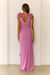 Chic Ruffle Pleated V-Neck Maxi Dress Pink