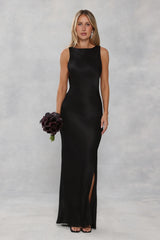 The Blaire Backless Satin Maxi Dress Black