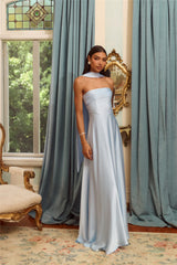 The Serina Strapless Satin Maxi Dress Light Blue