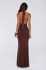 Chic Spark Halter Maxi Dress Chocolate