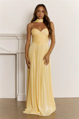 Shimmering Goddess Strapless Maxi Dress Yellow