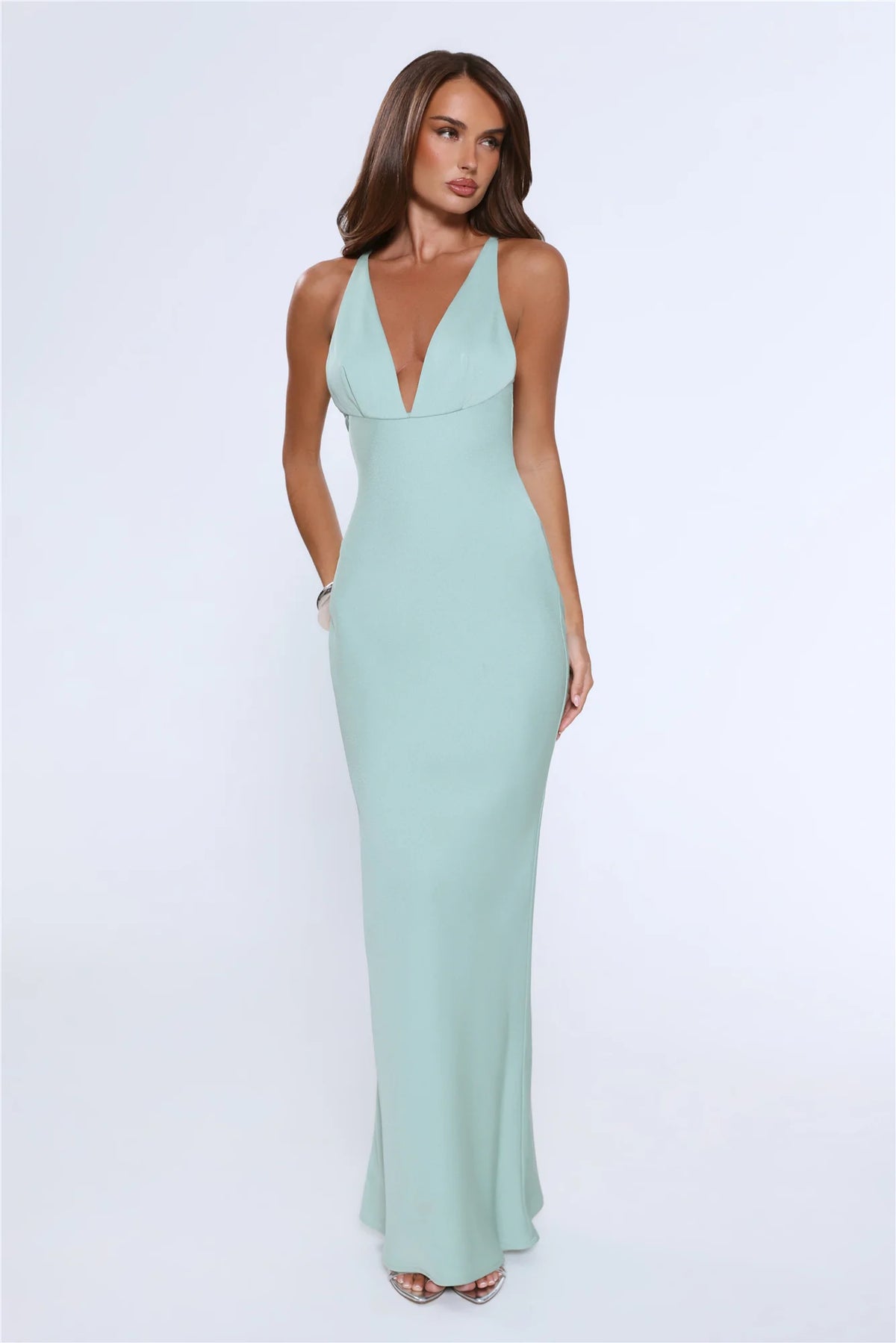 Midnight Luxe Satin Maxi Dress Sage