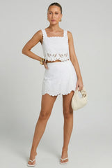 Evren Embroidered Scallop Top