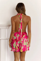 Flirt Glow Halter Mini Dress Hot Pink
