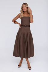Modern Lady Strapless Midi Dress Brown