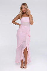 Spark Soirée Strapless Mesh Maxi Dress Blush