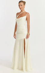 Flynn Maxi Dress - Asymmetric Neck Sheer Skirt Dress in Ivory