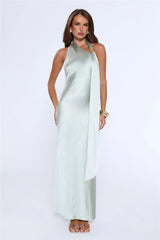 In My Moment Halter Satin Maxi Dress Sage