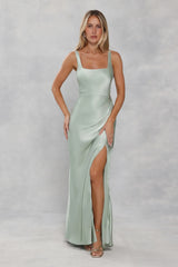 The Evelina Satin Maxi Dress Sage Green