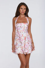 Sunbeam Glow Satin Halter Mini Dress Pink
