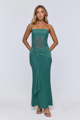 Kissable Strapless Mesh Maxi Dress Teal