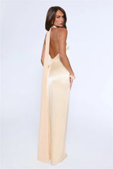 Effortless Luxe Halter Satin Maxi Dress Yellow
