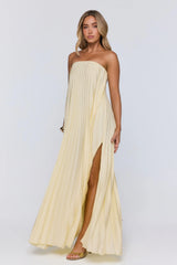 Moonlit Sea Pleated Strapless Maxi Dress Lemon