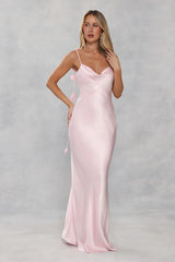 The Flora Satin Maxi Dress Light Pink