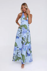 Fleur Flicker Halter Maxi Dress Blue