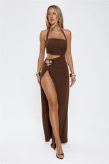 Secret Bloomers Halter Maxi Dress Chocolate