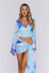 Wave Kiss Sheer Long Sleeve Top Blue