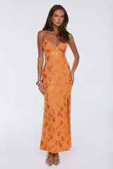 Stay Magnetic Mesh Beaded Maxi Dress Orange