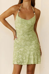 Stylishly Elevated Halter Mini Dress Green