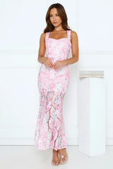 Petal Veil Sequin Maxi Dress Pink