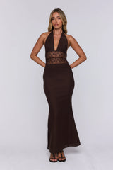 Just A Crush Halter Maxi Dress Brown