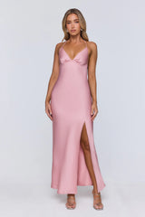 Stay Polished Satin Maxi Dress Pink
