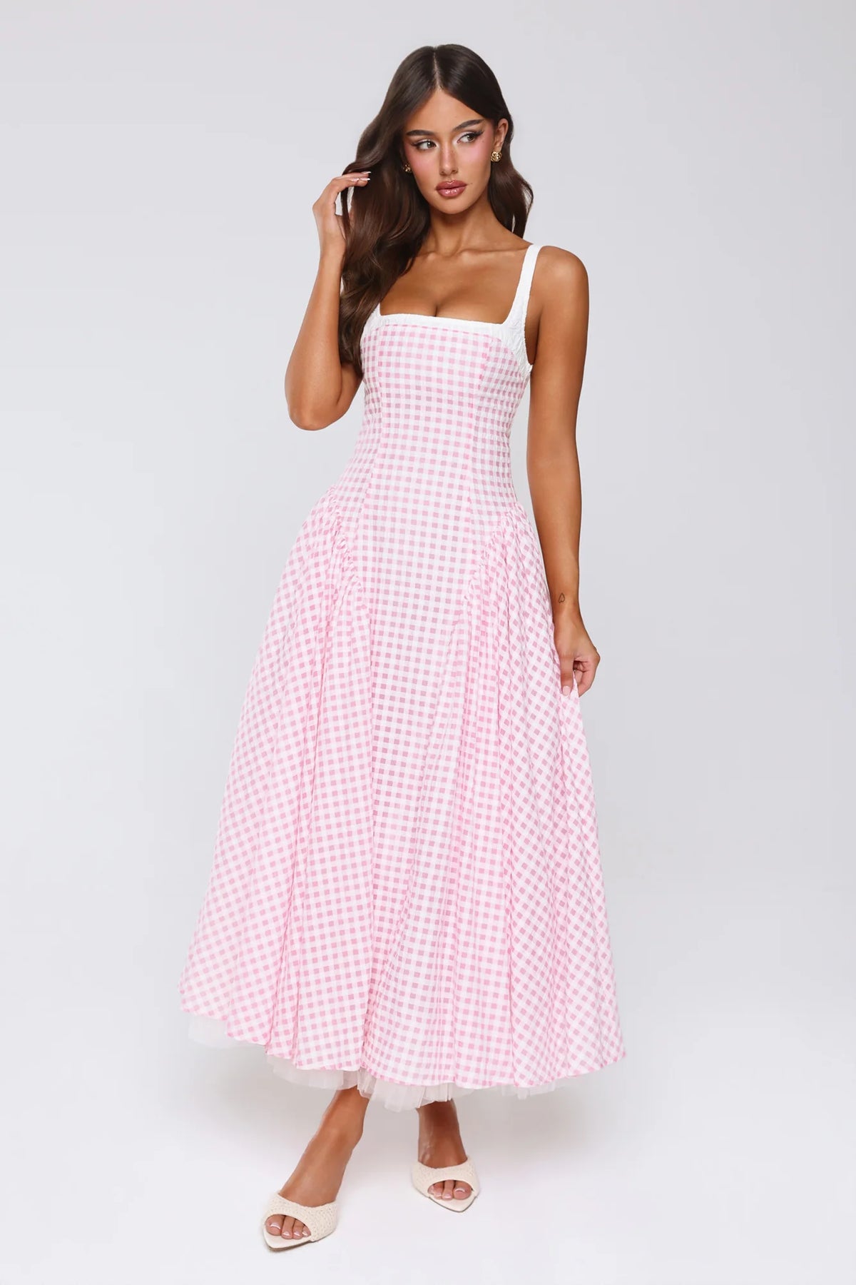 Vintage Vows Gingham Maxi Dress Blush