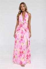 Darlingly Done Halter Mesh Maxi Dress Pink