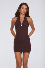 Twilight Desire Halter Mini Dress Chocolate