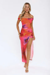 Understated Dreaming Mesh Off Shoulder Maxi Dress Pink