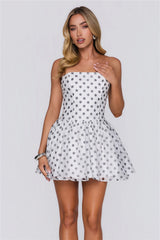 First Served Strapless Polka Dot Mini Dress White