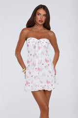 Flora Glow Strapless Mini Dress White