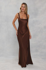 The Evelina Satin Maxi Dress Chocolate Brown