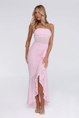 Spark Soirée Strapless Mesh Maxi Dress Blush