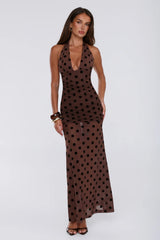 Hot Right Now Polka Dot Maxi Dress Brown