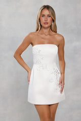 Dusk Desire Strapless Embellished Mini Dress White