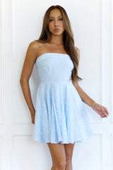 Sweetheart Strapless Textured Mini Dress Blue