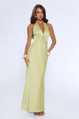 The Evening Standard Halter Satin Maxi Dress Green